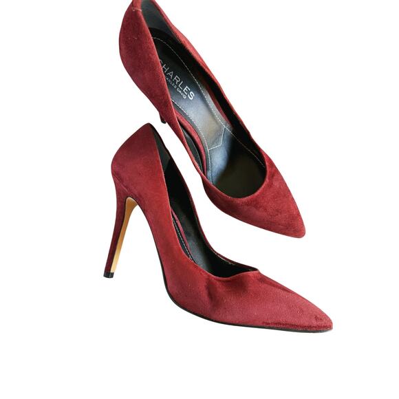 Charles David Wine Red Suede Stiletto Heel Pumps 9M Vamp Romantic Witchy Goth - Picture 4 of 6